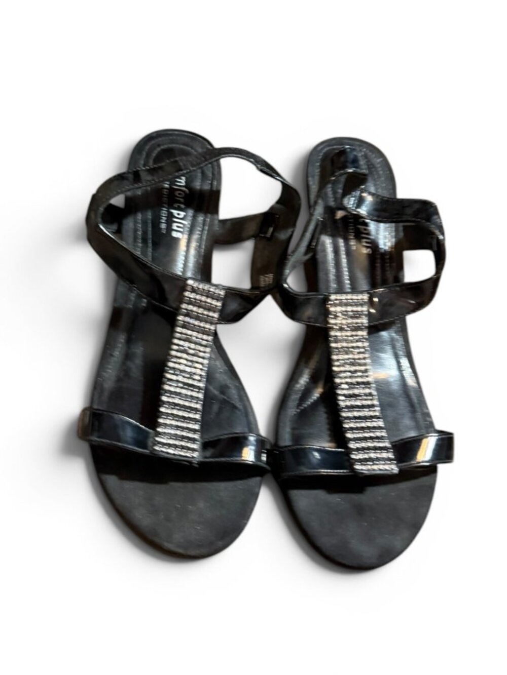 Comfort Plus Black Patent Strappy Rhinestone Sandals – Size 10